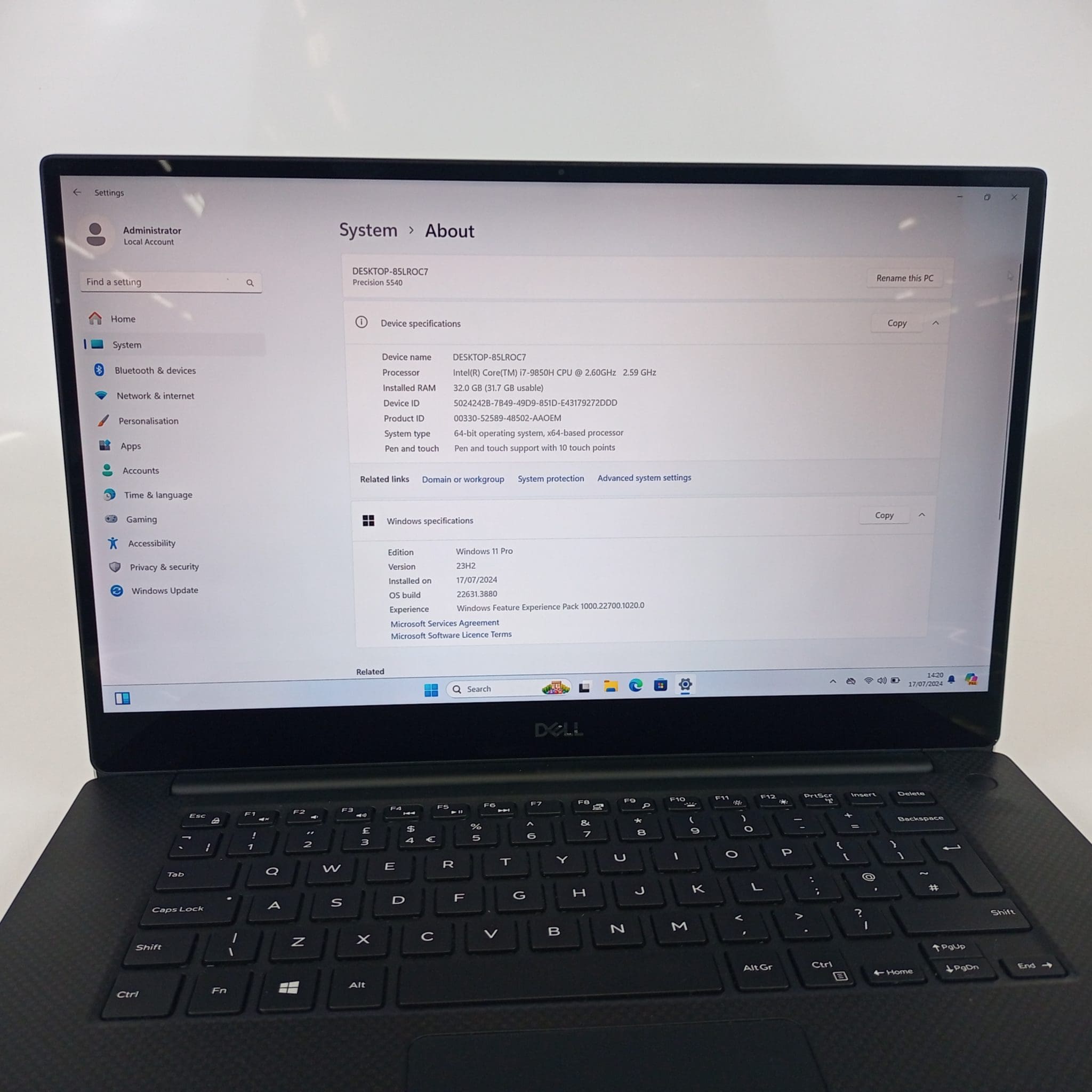 Dell Precision 5540 UHD Touch Laptop i7-9850H 32GB RAM 1TB SSD Win11 Pro (VG) - Image 9