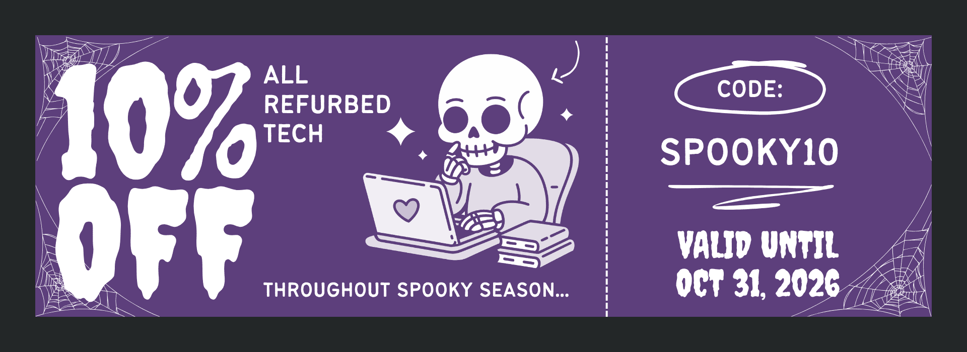 a banner showing a 10% off code for halloween